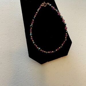 Purple, black & gold beaded bracelet 14K Gold Stamp Size Small 7” Length